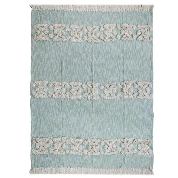 LR Resources Soft Aztec Sky Blue Decorative Throw Blanket - 50 in. x 60 in. Cotton Tufted Throw