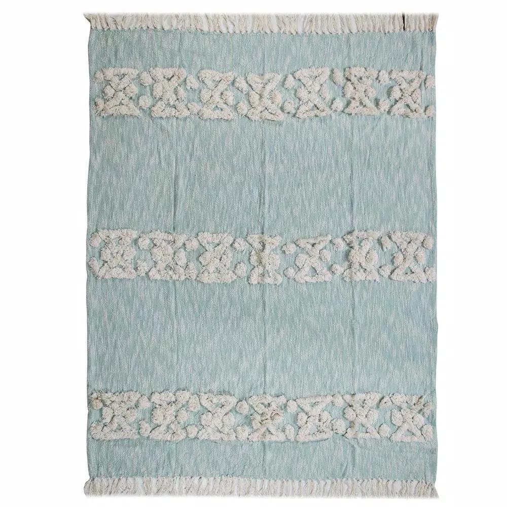 LR Resources Soft Aztec Sky Blue Decorative Throw Blanket - 50 in. x 60 in. Cotton Tufted Throw
