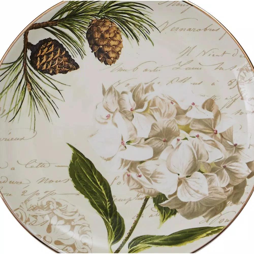 Park Designs Wintertime Multicolor Ceramic Salad Plate Set, Assorted Hydrangea and Magnolia Designs (Set of 4)