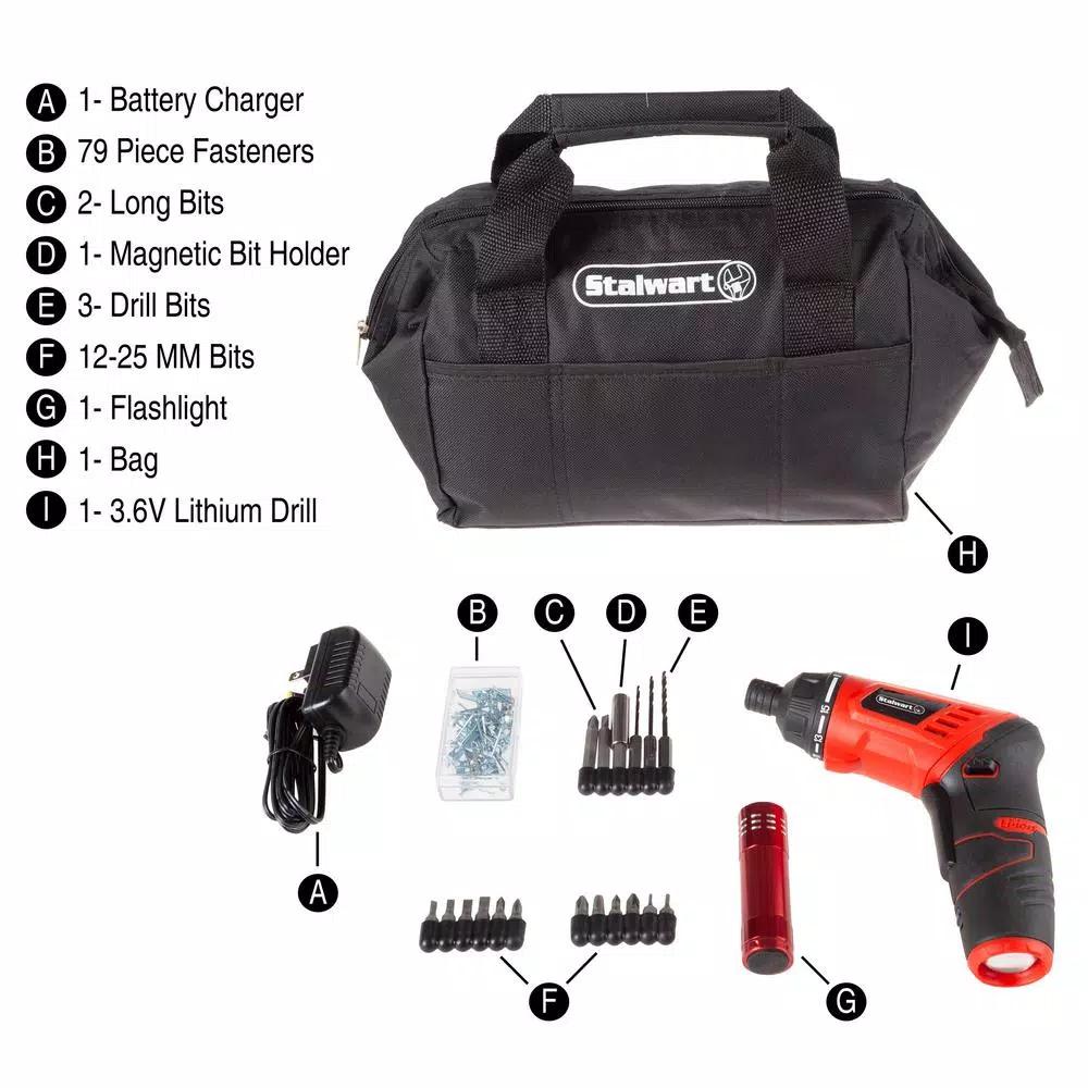 Stalwart 3.6V Cordless Electric Screwdriver Kit with 101-Piece Accessory Set