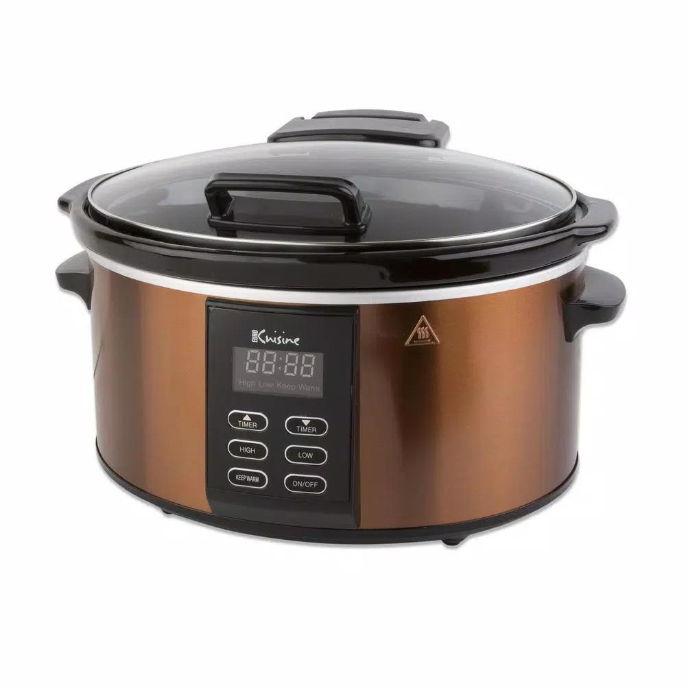 Euro Cuisine 6 Qt. Copper Electric Digital Slow Cooker with Programmable Timer and Hinged Glass Lid