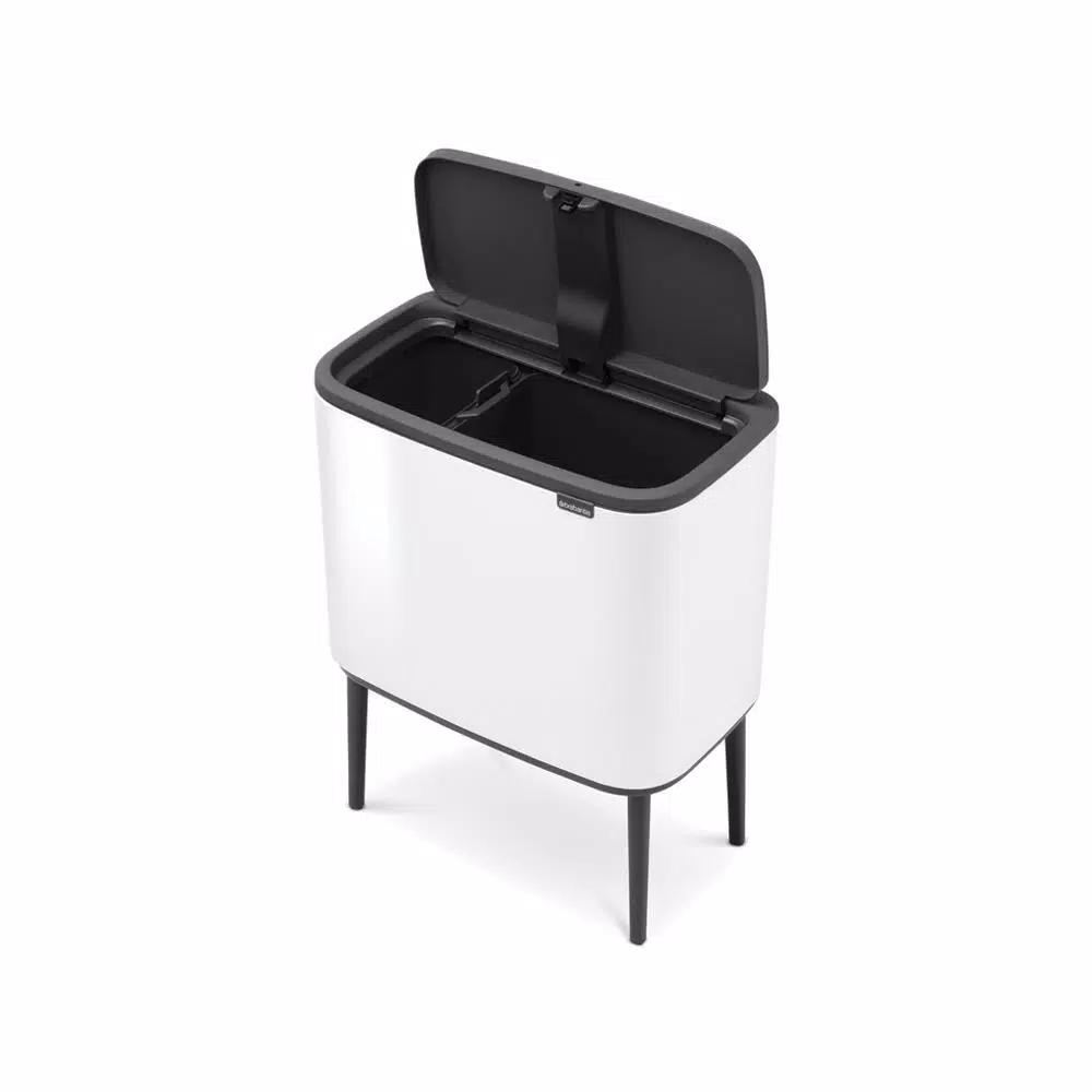 Brabantia Bo 9 Gallon Dual Compartment White Steel Rectangular Touch Bin with Removable Buckets