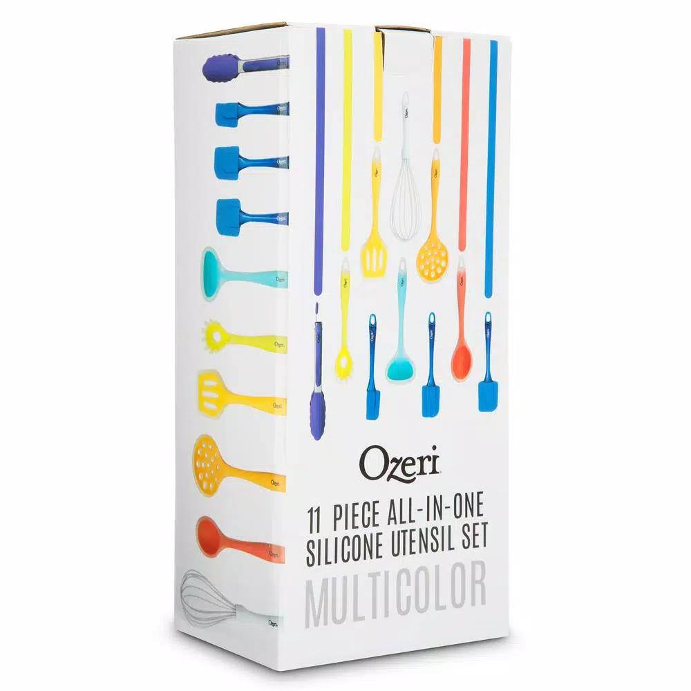 Ozeri 11-Piece All-In-One Silicone Kitchen Utensil Set with Utensil Holder, Multicolor