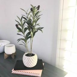 Flora Bunda 14 in. Faux Olive Branch in White Pineapple Pattern Cement Pot thumbnail 4