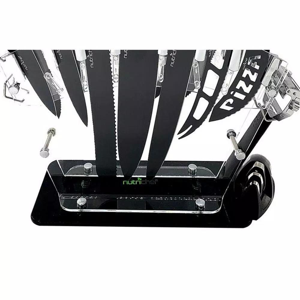 NutriChef 17-Piece Stainless Steel German Knife Set with Block Stand
