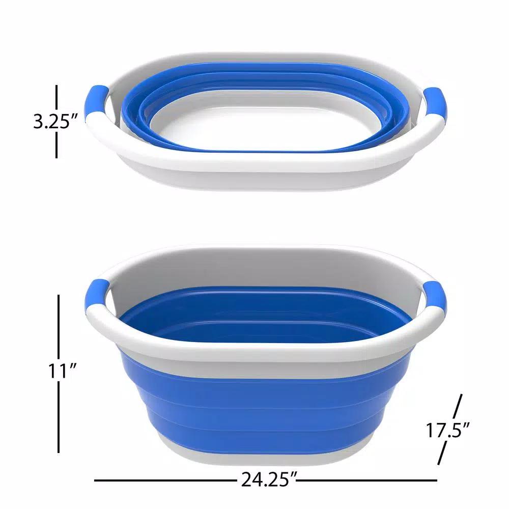 Lavish Home Blue Collapsible Multi-Use Laundry Basket with Comfort Grip Handles