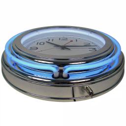 Trademark Blue Double Ring Neon Wall Clock - 14 in. Retro Chrome Design thumbnail 3