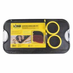 Lodge 5-Piece Reversible Cast Iron Stovetop Griddle Set with Egg Rings thumbnail 4