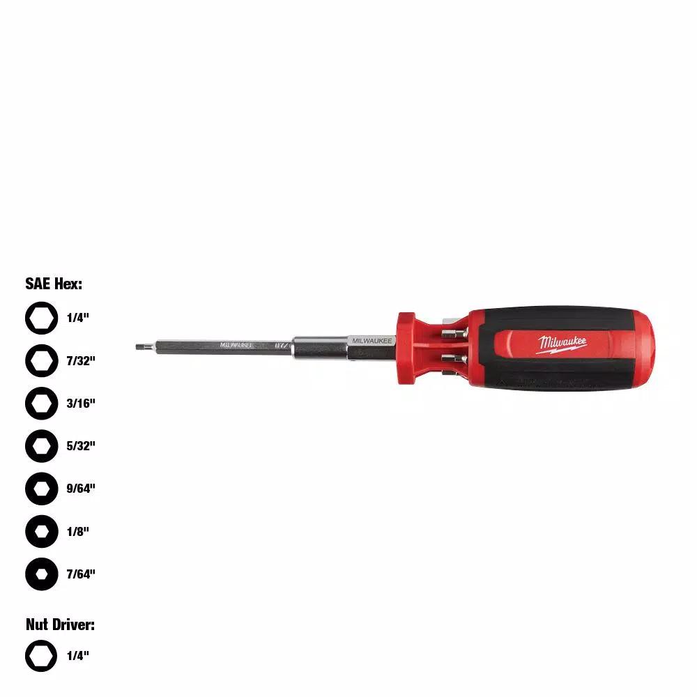 Milwaukee 9-in-1 SAE Hex/Key Drive Multi-Bit Screwdriver with Power Groove Bits