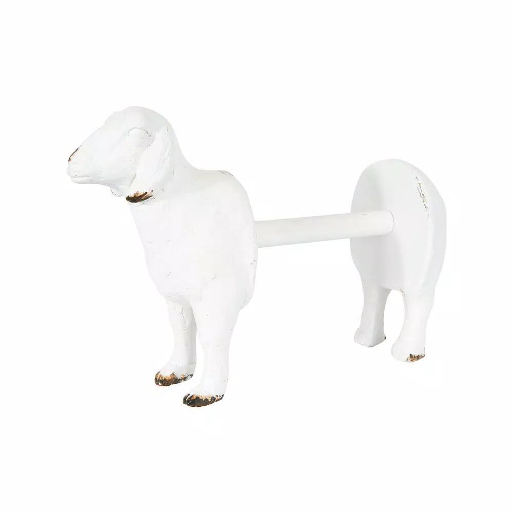3R Studios White Sheep Shaped Freestanding Paper Towel Holder - Farmhouse Style