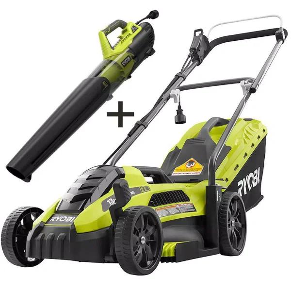 RYOBI 13 in. 11 Amp Corded Electric Walk Behind Push Mower and 8 Amp Electric Jet Fan Blower Combo