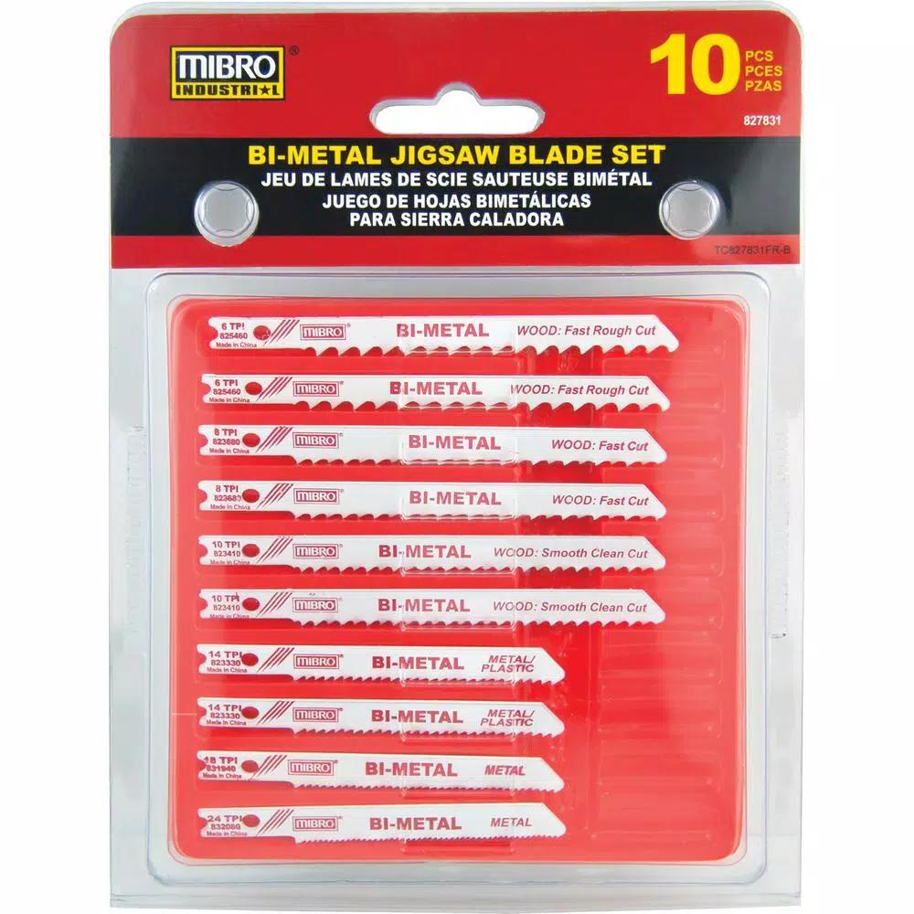 MIBRO 10-Piece Bi-Metal Jigsaw Blade Set for Wood and Metal Cutting, Universal U-Shank