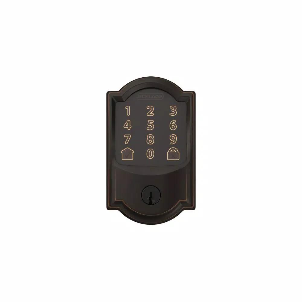 Schlage Encode Smart WiFi Door Lock with Alarm and Accent Lever Handleset, Aged Bronze