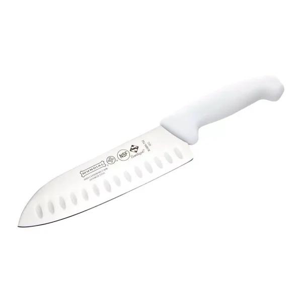 Mundial 3800 Series 7 in. Santoku Knife with Hollow Edge and Antimicrobial White Handle