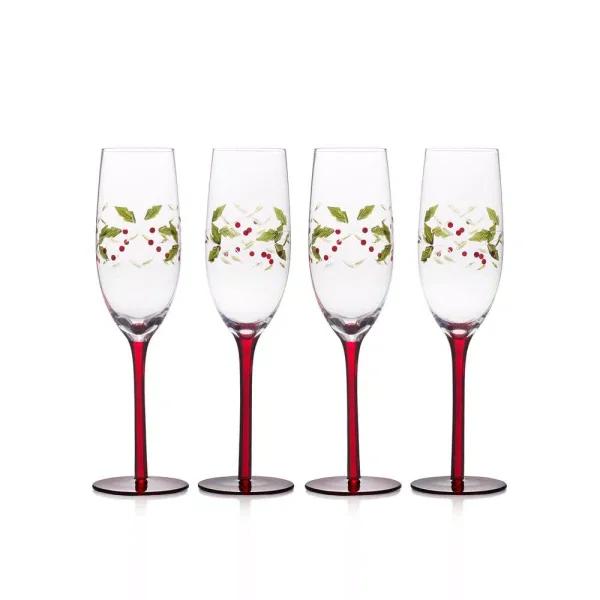 Pfaltzgraff Winterberry Champagne Flute Glasses, Set of 4