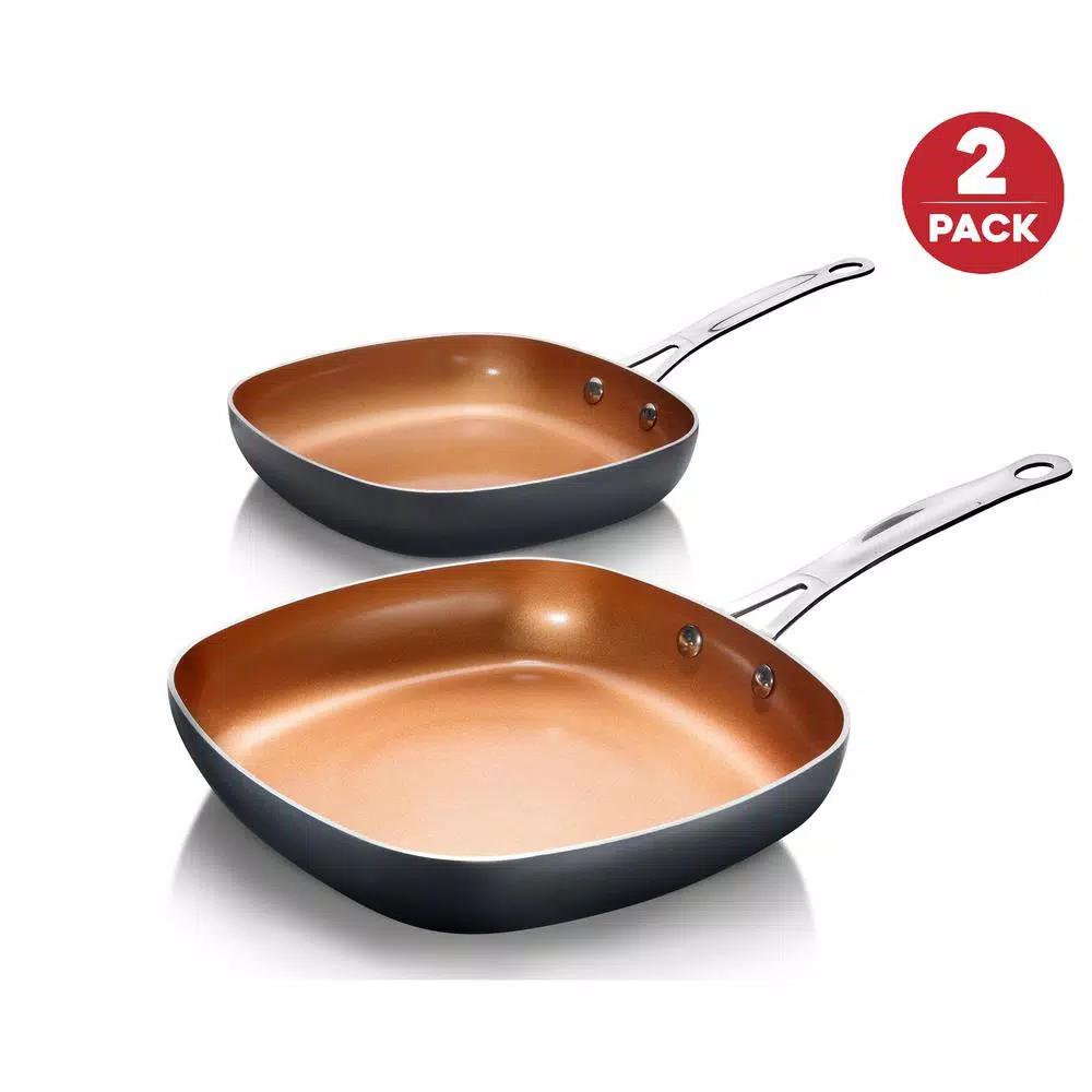 Gotham Steel 2-Piece Aluminum Ti-Ceramic Nonstick Square Fry Pan Set, 8.5 in. and 9.5 in.