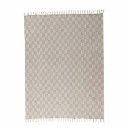 Unbranded MHF Home 50 in. x 60 in. Cotton Blend Taupe Checked Throw Blanket with Tassels thumbnail 3