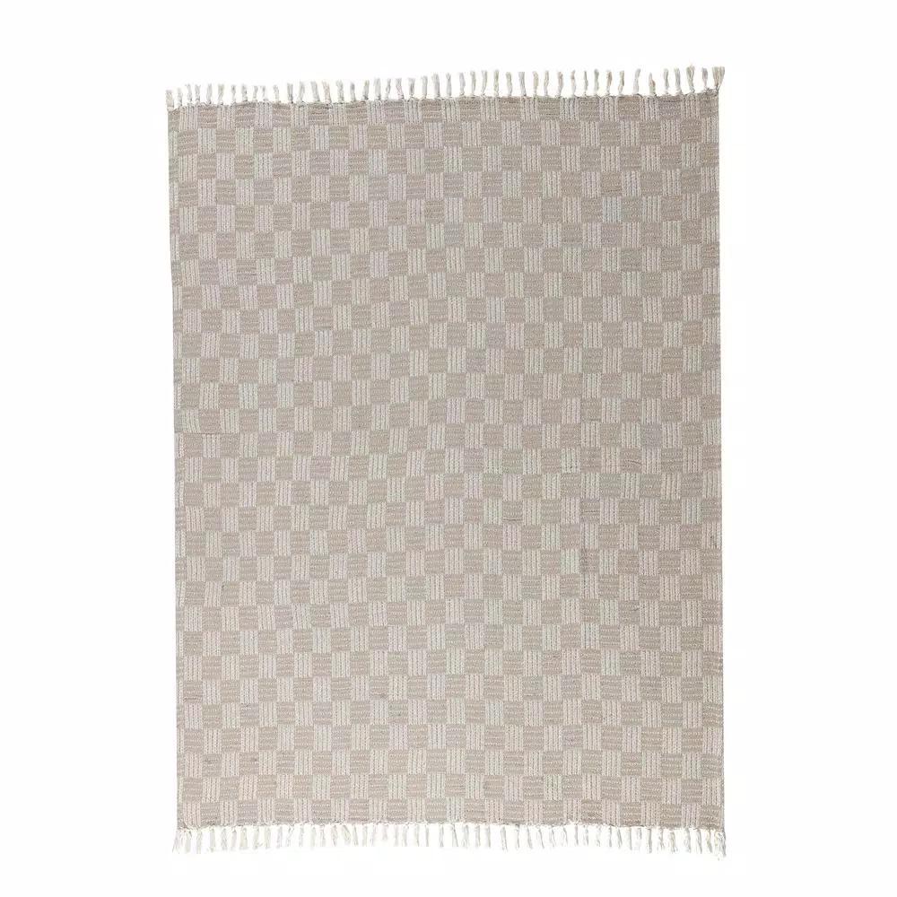 Unbranded MHF Home 50 in. x 60 in. Cotton Blend Taupe Checked Throw Blanket with Tassels