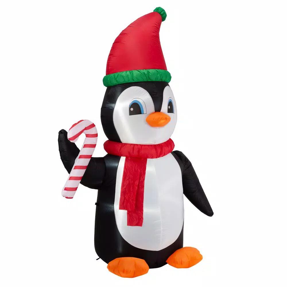 Glitzhome 8 ft. Airblown Inflatable Penguin Holiday Decor with Santa Hat and Red Scarf, Lighted
