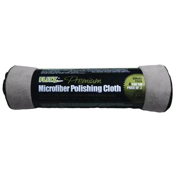 Flitz Premium Thick'n Thirsty Microfiber Polishing Banded Cloths, Grey, 16 x 16 in. (4-Pack)