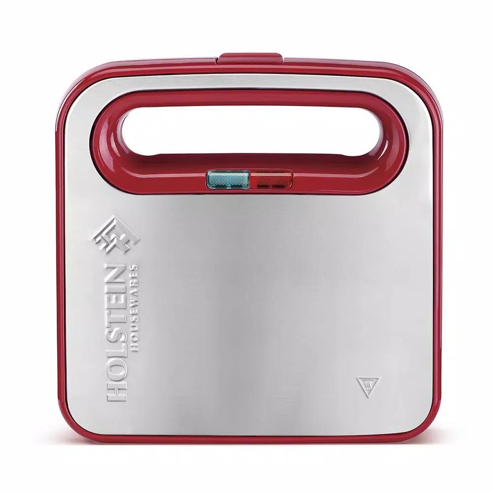 HOLSTEIN HOUSEWARES 750W Red and Stainless Steel Heart Shaped Waffle Maker