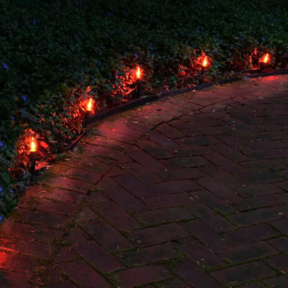 LUMABASE Electric Orange Halloween Pathway Lights with 8 Flickering Flame Effect Bulbs