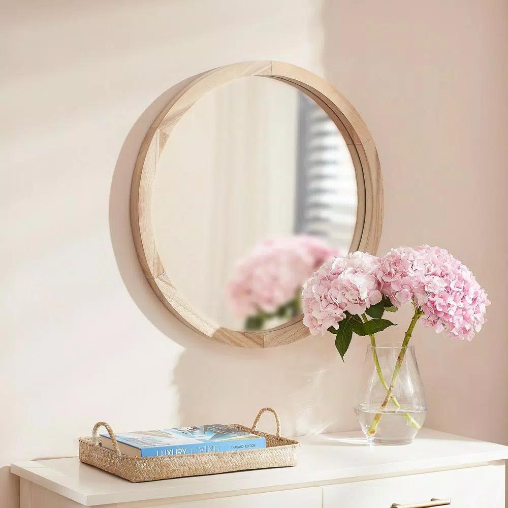Home Decorators Collection Round Natural Wood Accent Mirror, Brown, 24 in.