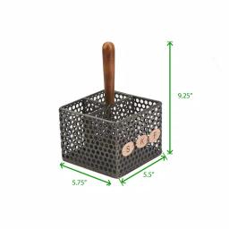 Mind Reader Black Metal 4-Compartment Utensil Basket with Wood Handle - Flatware & Cutlery Organizer thumbnail 6