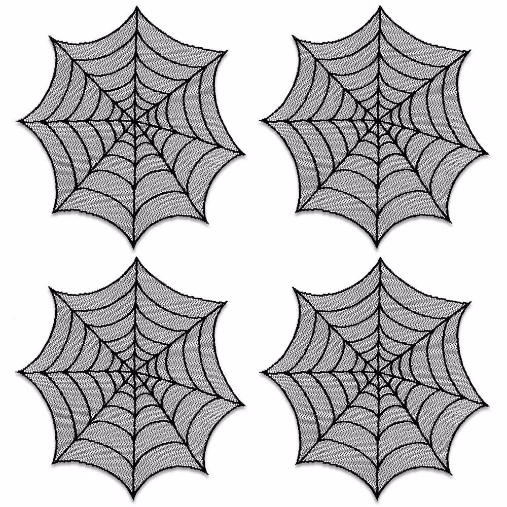 Heritage Lace Spider Web 20 in. Black Round Doily Set of 4