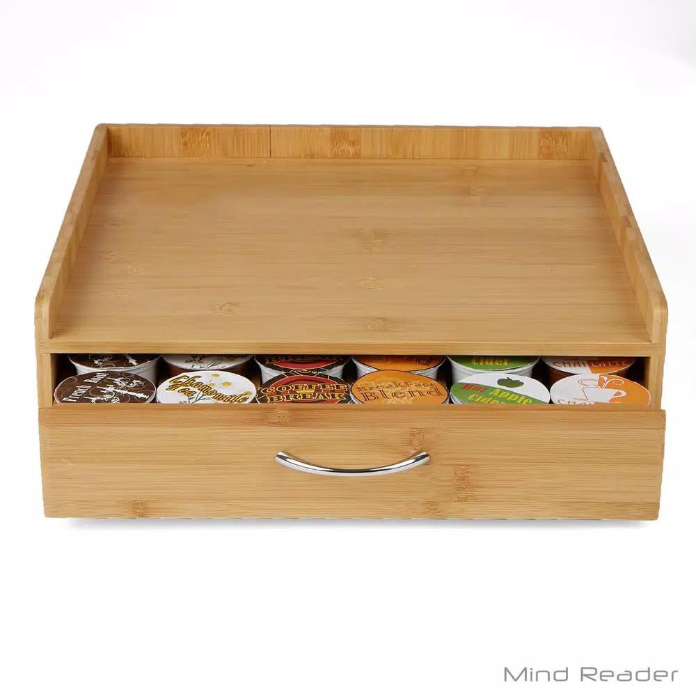 Mind Reader 32-Capacity Bamboo Brown K-Cup Storage Drawer with Lip Panel for Keurig