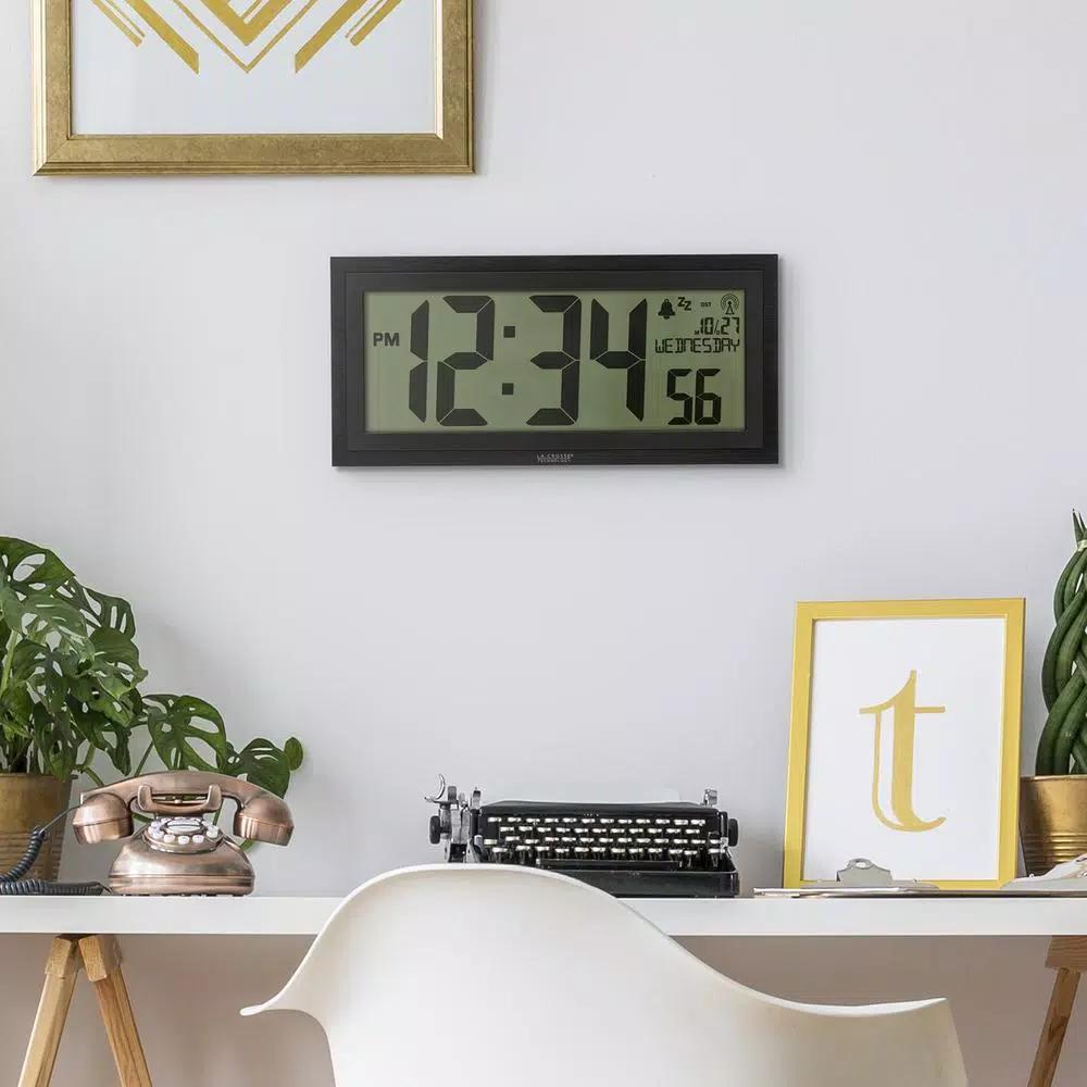 La Crosse Technology 15 in. Extra-Large Textured Atomic Digital Clock - Black, Wall or Tabletop