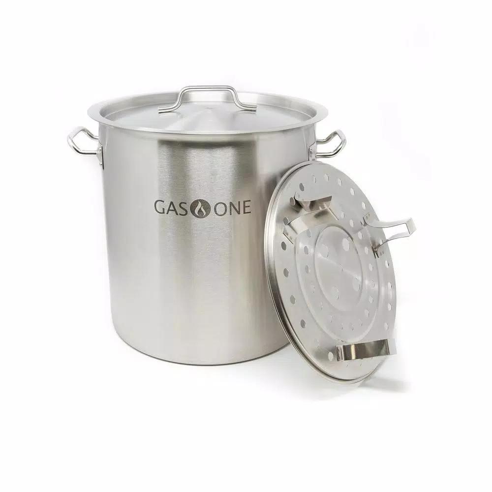 Gas One 32 Qt. Stainless Steel Stock Pot Set with Lid and Steamer Rack