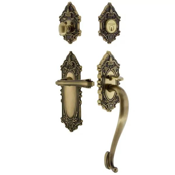 Nostalgic Warehouse Victorian Fleur S-Grip Entry Lever Set, Antique Brass, 2-3/8 in. Backset