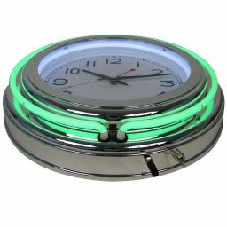 Trademark Green Double Ring Neon Wall Clock - 14 in. Retro Chrome Design thumbnail 3