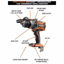 RIDGID 18V OCTANE Brushless 1/2 in. Cordless Hammer Drill/Driver (Tool Only) thumbnail 12