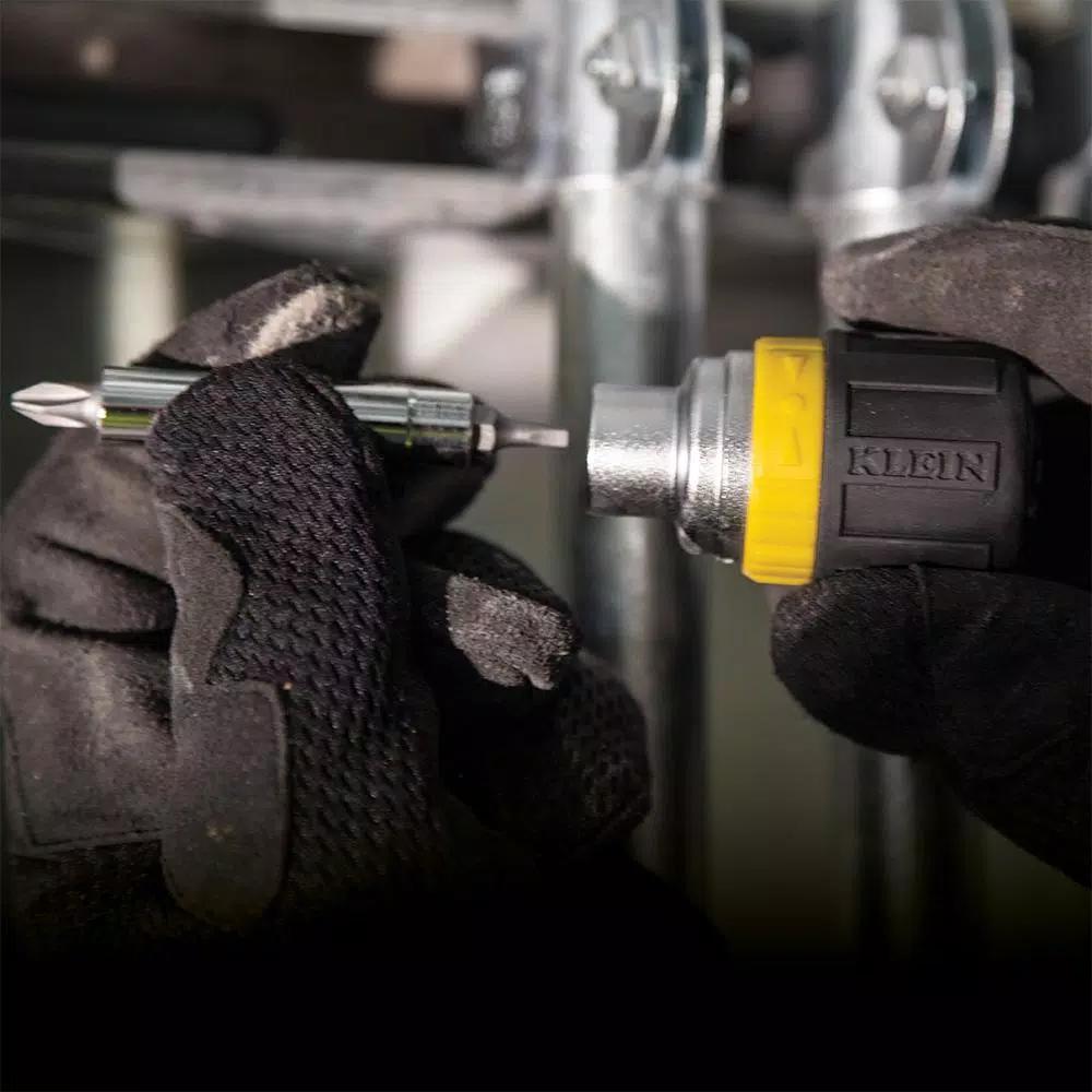 Klein Tools 6-in-1 Ratcheting Stubby Screwdriver and Nut Driver Set with Cushion Grip Handle