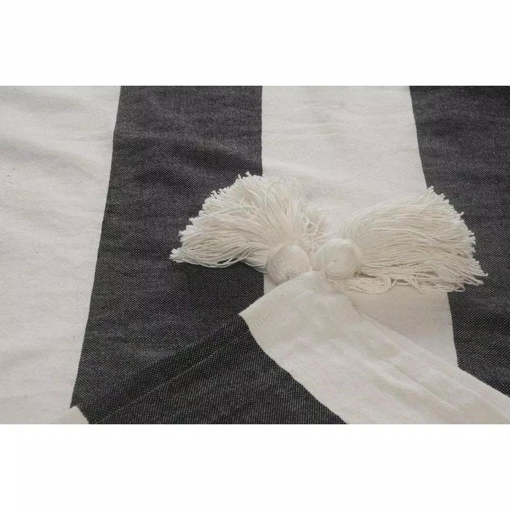 LR Home Metty Charcoal and Ivory Bold Striped Tasseled Cotton Throw Blanket
