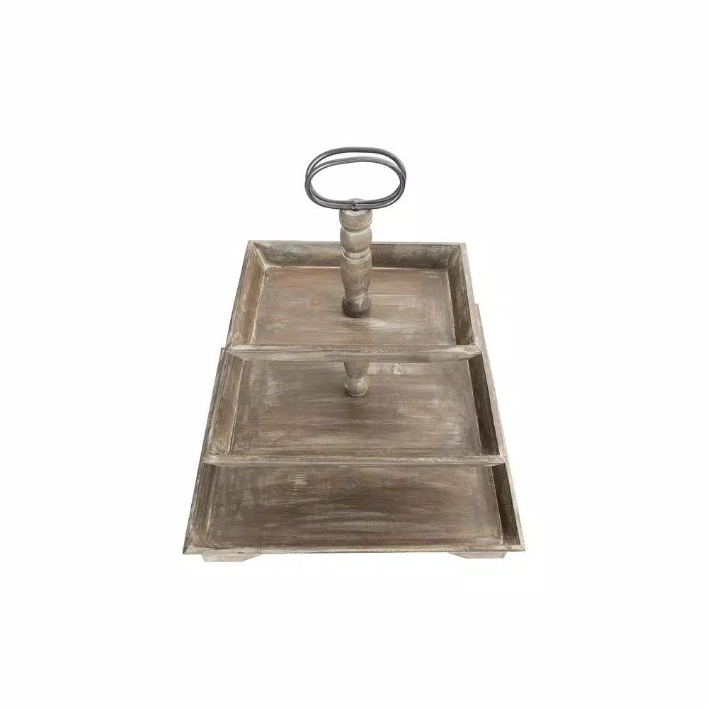 3R Studios Rustic Brown 3-Tier Decorative Tray with Metal and Fir Wood Construction