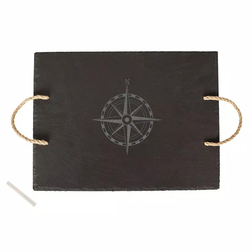 Cathy's Concepts Compass Slate Serving Tray with Hemp Handles and Soapstone Chalk