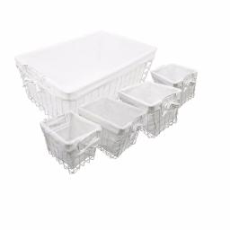 Admired By Nature Vintage Metal Storage Basket Set of 5 with White Cotton Fabric Liners thumbnail 2