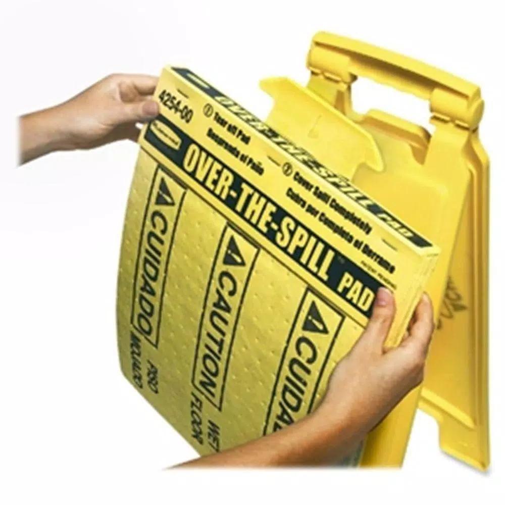 Rubbermaid Bilingual Over-the-Spill Pad Tablet, 16.5 x 14 in., Polypropylene Absorbent Safety Sign