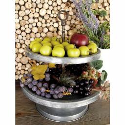 Benzara Modern 2-Tier Metal Serving Tray Stand with Handle, Galvanized Round Trays thumbnail 5