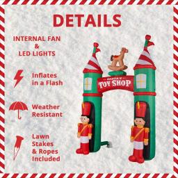 Fraser Hill Farm 10 ft. Santa's Toy Shop Archway Inflatable with White Lights thumbnail 4