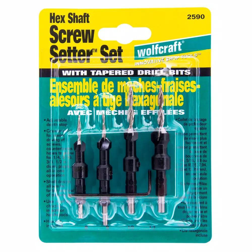 Wolfcraft 4-Piece High Speed Steel Wood Countersink and Screw Setter Set