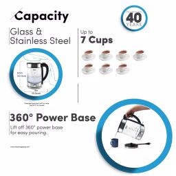 Aroma Stainless Steel Electric Kettle with German Glass, 1.2L Capacity, 1500W thumbnail 4