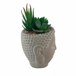 Flora Bunda 8 in. Faux Succulent Mix in Cement Buddha Planter thumbnail 3