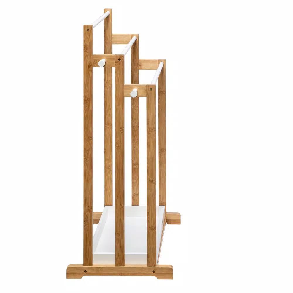 Honey-Can-Do 3-Tier Bamboo and White Freestanding Bathroom Towel Rack