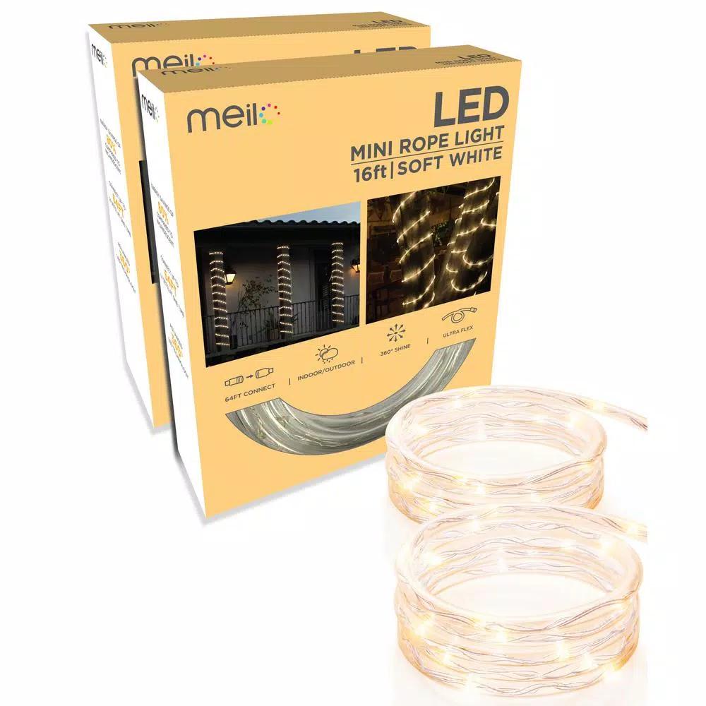 DEERPORT DECOR 16 ft. Soft White Mini LED Rope Light Decoration, Indoor/Outdoor, 2-Pack