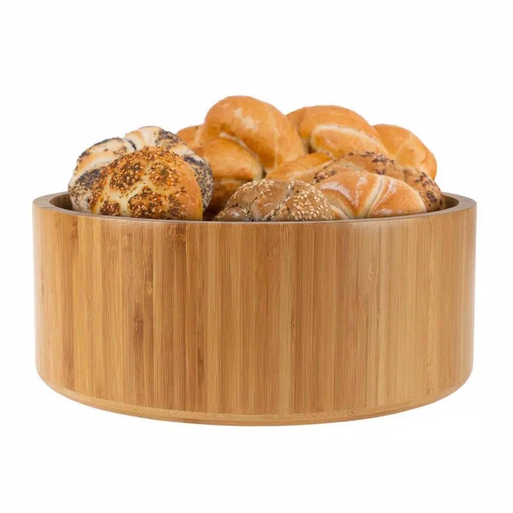 Classic Cuisine 10.25 in. Round Bamboo Salad Bowl Set with Two Utensils