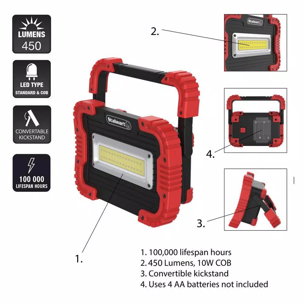 Stalwart 450 Lumens COB LED Work Light with Rotating Handle, Red